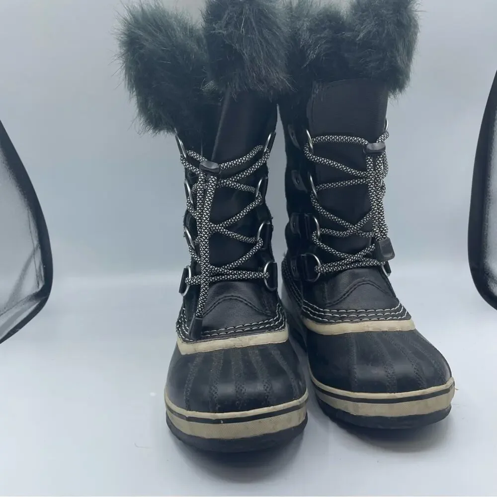 Sorel Youth Joan Of Arctic Black Oyster Duck Boots Winter Fur Lined Size 2